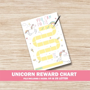 Unicorn Reward Chart Sticker Chart Kids Potty Training Chart Behavior Chart Goals Instant download girl reward chart Toddler Preschool