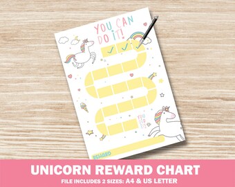 Unicorn Reward Chart Sticker Chart Kids Potty Training Chart Behavior Chart Goals Instant download girl reward chart Toddler Preschool