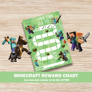 Minecraft Belohnung Tabelle, Sticker Diagramm, Kinder Töpfchen, Verhaltenstabelle, Ziele Sofortiger Download Kleinkind Vorschule Minecraft
