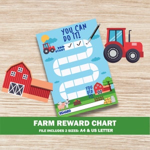 Beloningstabel boerderij, stickerkaart, zindelijkheidstraining voor kinderen, gedragsgrafiek, doelen Instant download peuter peuter boer, dieren, tractor