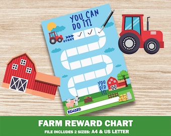Farm Reward Chart, Sticker Chart, Kids Potty Training, Behavior Chart, Goals Instant download Toddler Preschool Farmer, Animals, tractor