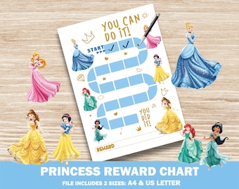 Princess Reward Chart, Sticker Chart, Kids Potty Training, Behavior Chart, Goals Instant download Toddler Preschool
