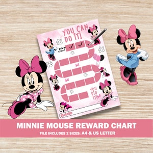 Tableau des récompenses Minnie Mouse, tableau des autocollants, tableau de l'apprentissage de la propreté pour les enfants, tableau de comportement, objectifs, tableau des récompenses pour téléchargement immédiat, tableau des récompenses pour tout-petits d'âge préscolaire