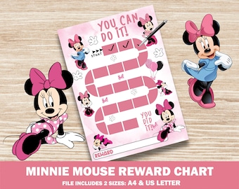 Minnie Mouse Reward Chart Sticker Chart Kids Potty Training Chart Behavior Chart Goals Instant download reward chart Toddler Preschool