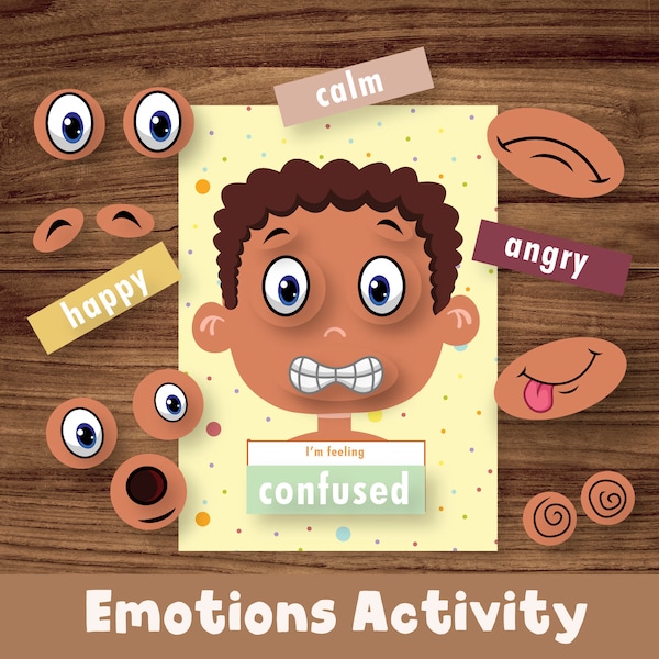 Emotions Activity for Kids Boy Version toddler feeling chart matching game Montessori preschool teaching working sheet feelings printable