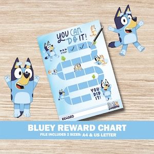 Tableau des récompenses Bluey Bingo, tableau d'autocollants, apprentissage de la propreté pour les enfants, tableau de comportement, objectifs téléchargement immédiat bambin préscolaire Bluey