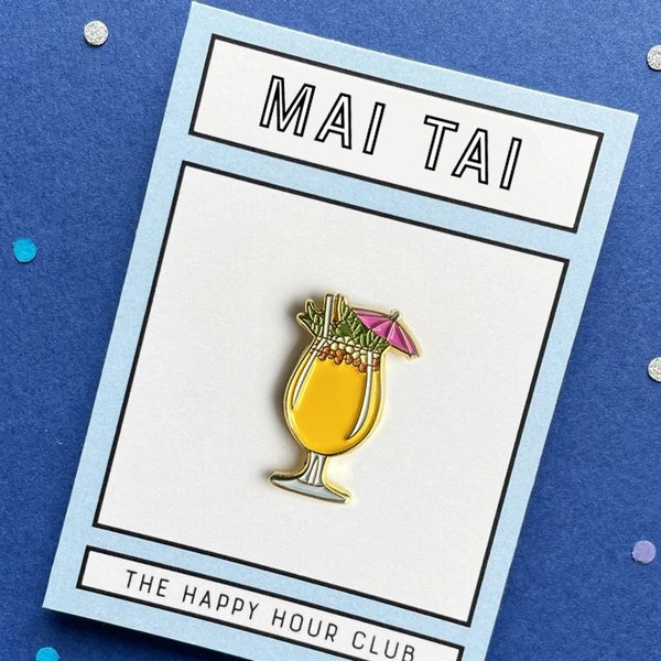 Mai Tai Cocktail Enamel Pin - Tiki Drinks and Alcohol Themed Gift. Rum Lapel Pin Jewelry for Bartender or 21st Birthday or Cocktail Lover.