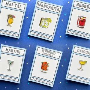 Cocktail Enamel Pins Set of 3 - Martini, Daiquiri, Whiskey. Drinks and Alcohol Themed Gift Ideas. Lapel Pin Tiki Jewelry for Bartender.