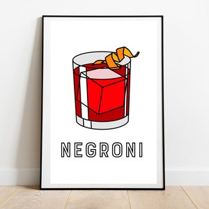 Negroni Cocktail Print - klassische Cocktails Rezept - wie man Getränke Druck Geschenk - Gin Cocktail Küche Kunst Poster - Home Bar Poster Dekor