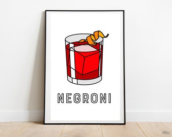 Negroni Cocktail Print - Classic Cocktails Recipe - How To Drinks Print Gift - Gin Cocktail Kitchen Art Poster - Home Bar Poster Decor