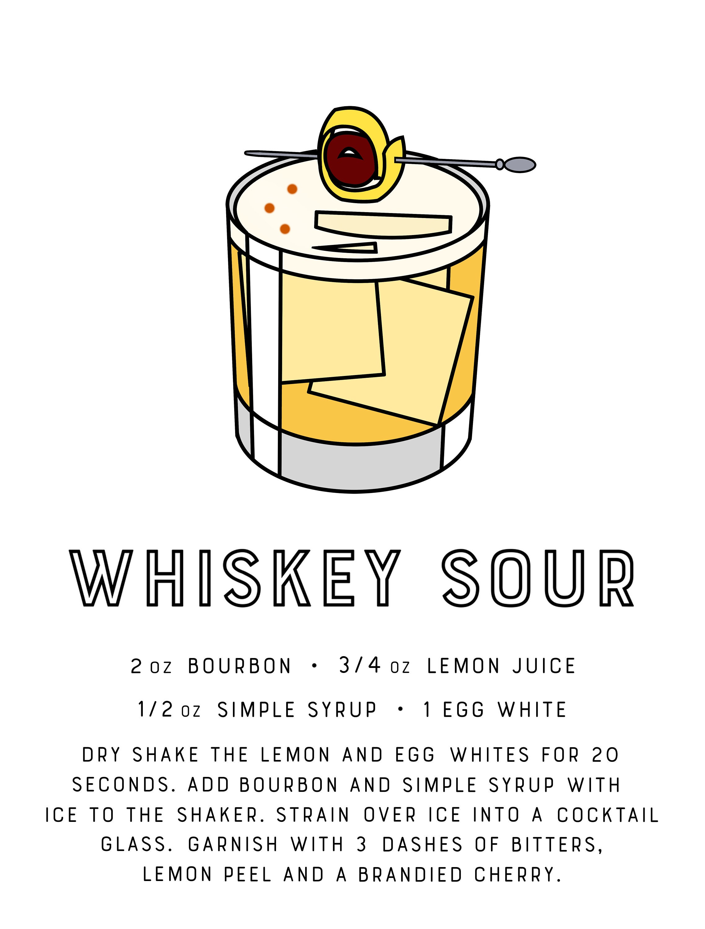 Whiskey Sour Cocktail Print Art Poster With Classic Bartender Etsy UK