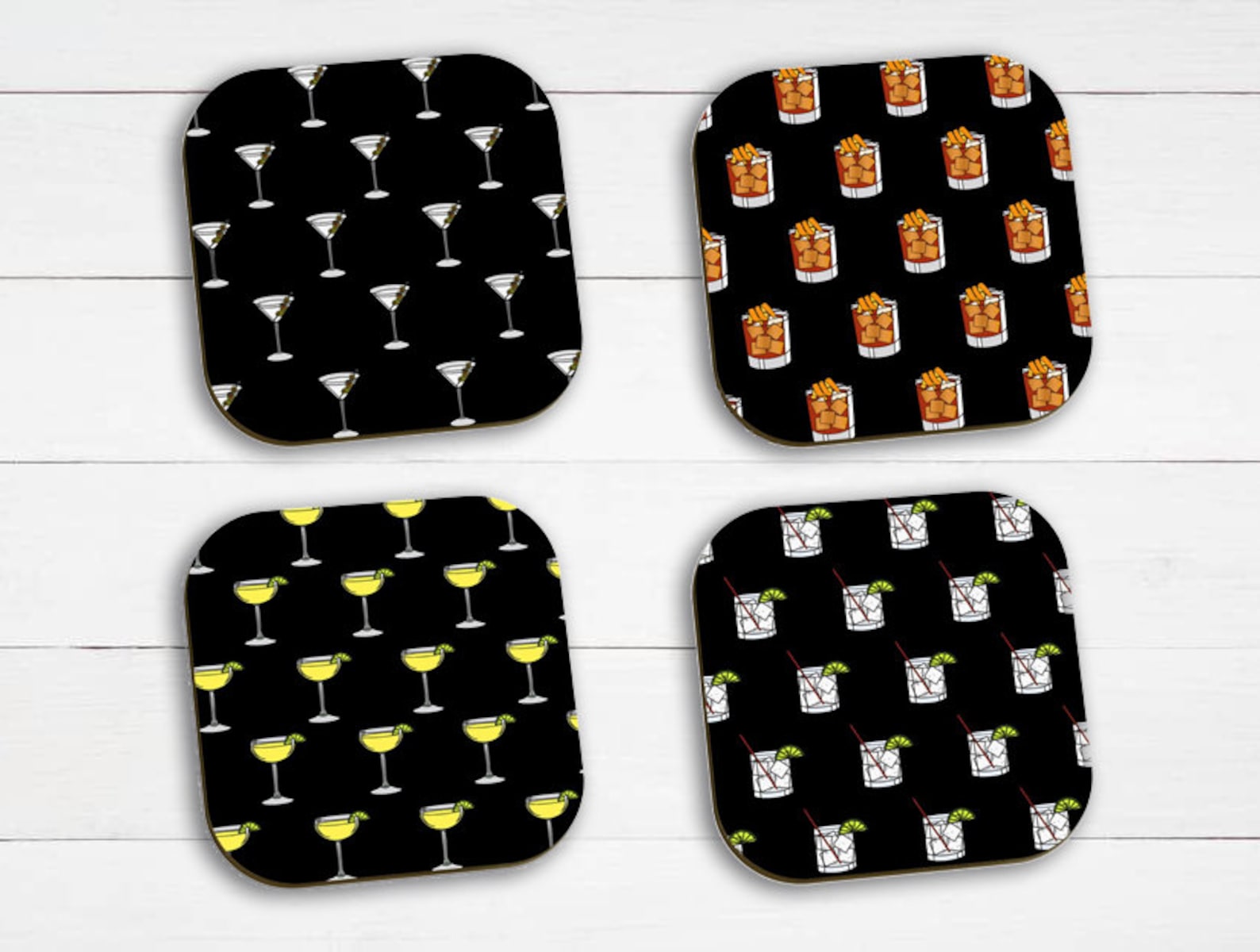 Classic Cocktail Coasters in Wood Set of 4. High end cocktail Etsy