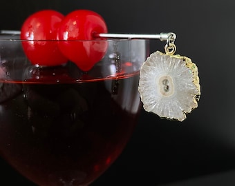 White Geode Crystal Cocktail Pick - 5 Appetizer Picks - Druzy Olive Martini Pick for Bartender - Barware Garnish - Stirrer or Fruit Skewer