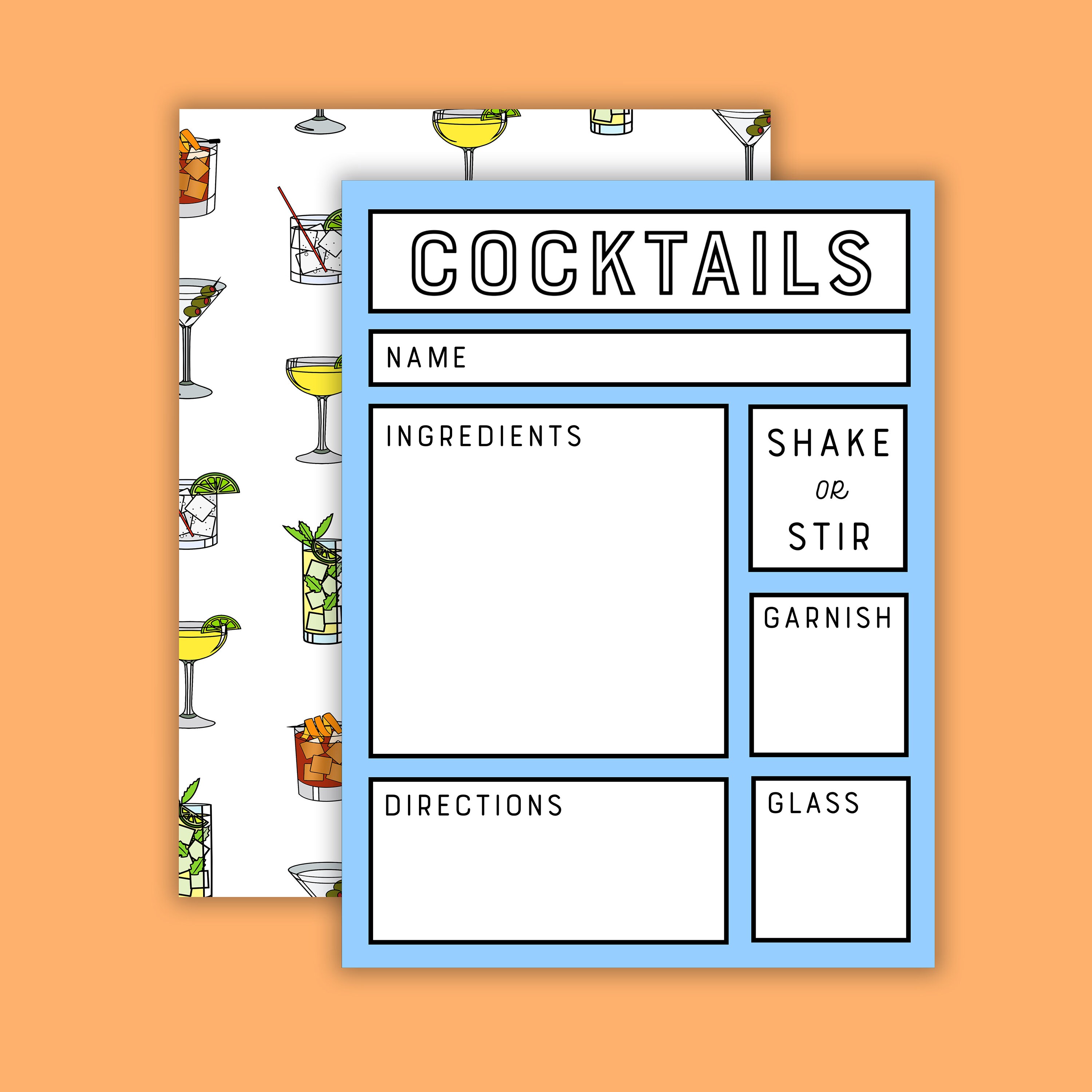 Blank Cocktail Recipe Cards with Set of 10. Home Bar Gift Etsy