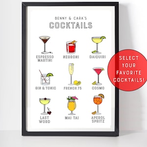 Personalisierte klassische Cocktail Print Poster - wählen Sie Ihre Getränke - anpassbare Signatur Drink Menü für zu Hause Bar für Bartender Familie