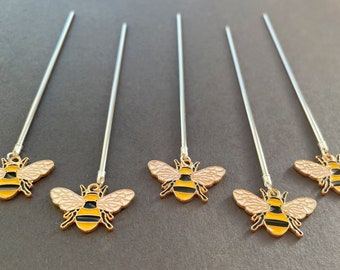 Bumble Bee Cocktail Picks - 5 Appetizer Picks - Olive Martini Picks for Insect Lover Bartender - Garnish Sticks - Drink Stirrer or Skewers