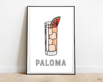 Paloma Cocktail Print - Classic Cocktails Recipe Poster - Bartender How To Drinks Print Gift - Cocktail Kitchen Art Poster - Home Bar Decor
