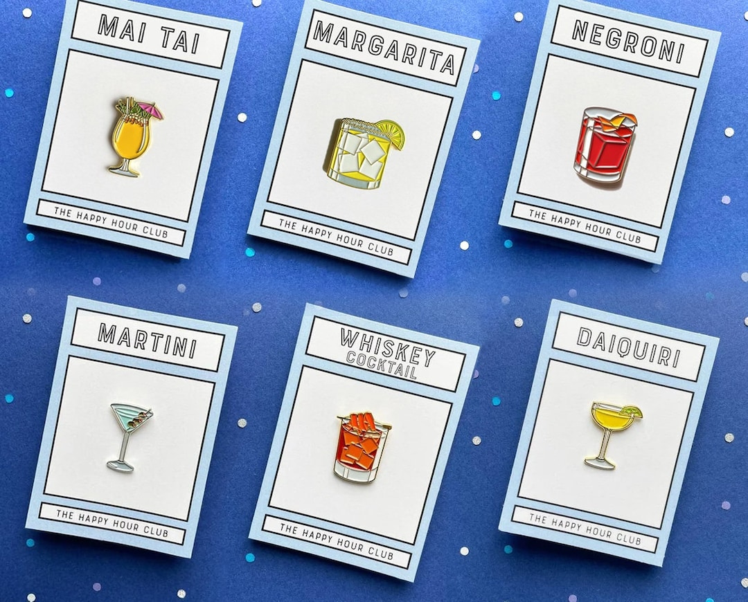Cocktail Enamel Pins Set of 3 Martini, Daiquiri, Whiskey. Drinks and