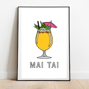 Mai Tai Cocktail Print - klassische Cocktails Rezept - wie man Getränke Druck Geschenk - Gin Cocktail Küche Kunst Poster - Home Bar Poster Dekor
