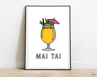 Mai Tai Cocktail Print - Classic Cocktails Recipe - How To Drinks Print Gift - Gin Cocktail Kitchen Art Poster - Home Bar Poster Decor