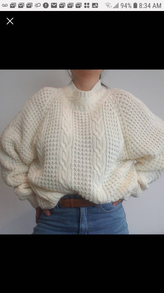 Vintage Mock Neck Cable Knit Slouchy Casual Pullov