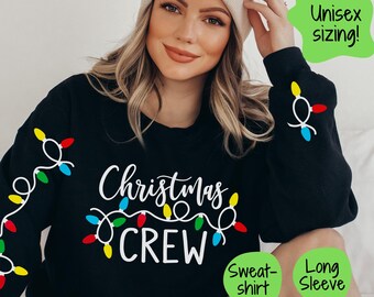 Christmas Crew Shirt With Sleeve and Cuff Design, Family Group Winter Sweater, Christmas Lights Gift, Xmas Holiday, Long Sleeve, Sweatshirt