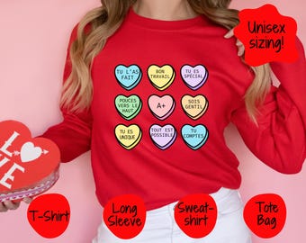 French Valentine's Day Shirt, Conversation Hearts, Teacher Affirmation Tee