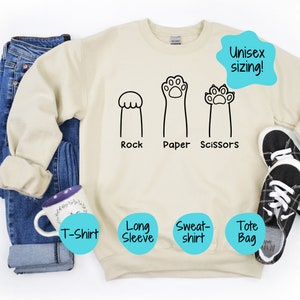 Pierre, papier, ciseaux, chemise chat, pull drôle pour amoureux des chats, cadeau pour chat maman, t-shirt maman, t-shirt unisexe, sweat-shirt, sac fourre-tout, manches longues