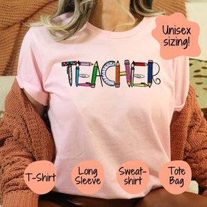 Chemise de professeur, t-shirt crayon, pull de retour à l'école, sweat-shirt drôle, cadeau pour lui, elle, sac fourre-tout, manches longues