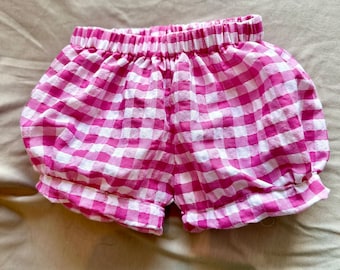 bloomer shorts for little girls, elastic waist, fabric band on the legs, girl's puffy shorts, little girl's bloomers