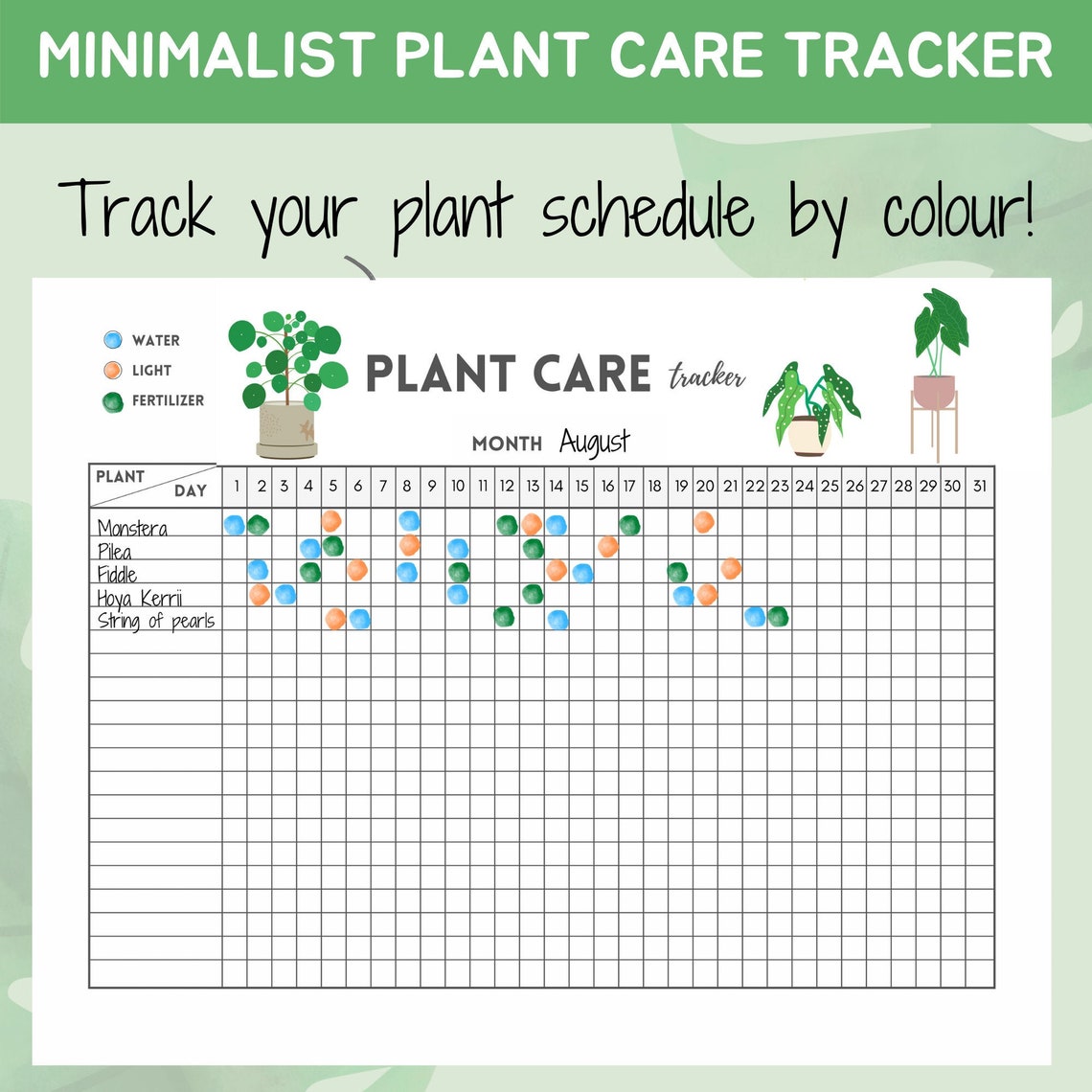 Minimalist Plant Care Tracker Plant Planner Watering Log Etsy UK