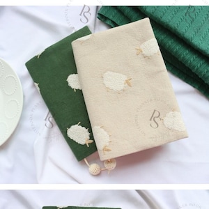 Adjustable Embroidery Sheep Sleeve Cover for Notebook, Journal, Planner, Diary, Agenda, and Book - A5/A6 Size - Reusable Book Protector