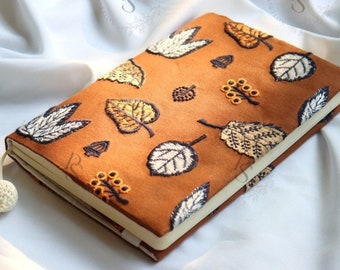 Adjustable Notebook Cover for Journal, Planner, Diary, Agenda, and Book with bookmarks - A5/A6 Size - Embroidery Autumn Leaves