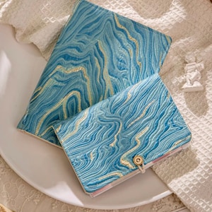 Agenda personnel bleu vague A6/A5 avec reliure à 6 anneaux carnet de notes rechargeable et organiseur de journal fait main avec 80 feuilles vierges/grille/ligne/kraft