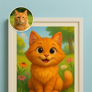 Ritratto gatto personalizzato stile cartoon 3D / Stampa digitale da foto / Gatto bianco animato / Regalo unico pet lover