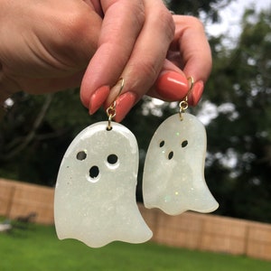 White Glitter Ghost Earrings