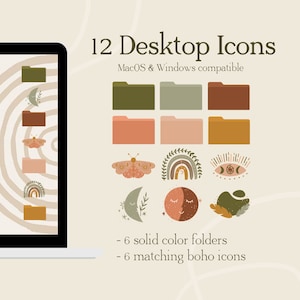Iconos estéticos de la carpeta de escritorio Boho earthy, icono de carpetas de Mac + Windows, iconos de Boho Mac, carpetas de Mac, carpetas de ordenador, iconos de carpetas de Windows