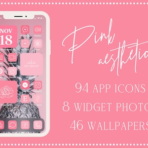 Pink Aesthetic App Icons, 94 iPhone iOS 14 Aesthetic Icons, Pink App Icon Set, App Icons, Pink Icons, iOS 14 Icons