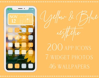 Yellow and Blue App Icons, 200 iPhone App Icons iOS 14 Aesthetic, Yellow App Icons, iOS 14 Icons, iOS 14 Aesthetic, iPhone icons