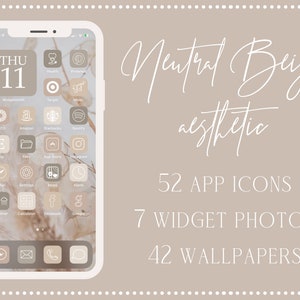 Neutral Beige Aesthetic App Icons, 52 iPhone iOS 14 Aesthetic App Icon Set, Neutral Aesthetic App Icons, Beige iOS 14 icons, iPhone icons