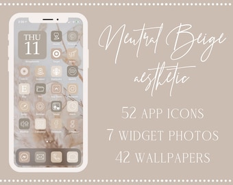 Neutral Beige Aesthetic App Icons, 52 iPhone iOS 14 Aesthetic App Icon Set, Neutral Aesthetic App Icons, Beige iOS 14 icons, iPhone icons