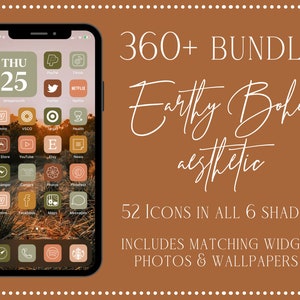 Earthy Boho Aesthetic iOS App Icons, 360 iPhone iOS 14 Aesthetic App Icon Set, Neutral App Icons, iOS 14 Aesthetic, Earth tone, Boho