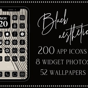 Black Aesthetic App Icons, 200 iPhone App Icons iOS 14 Aesthetic, Black App Icons, iOS 14 Icons, iOS 14 Aesthetic