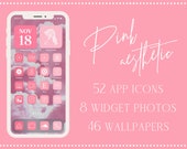 Pink Aesthetic iOS 14 Icons, 52 iPhone iOS 14 Aesthetic App Icon Set, Pink Icons, iOS 14 Icons, iOS 14 Aesthetic, App Icons