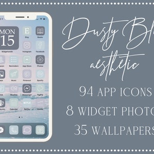 Dusty Blue App Icons, 94 iPhone App Icons iOS 14 Aesthetic, Blue App Icon Set, Pastel App Icons, Dusty Blue Icons, iOS 14 icons
