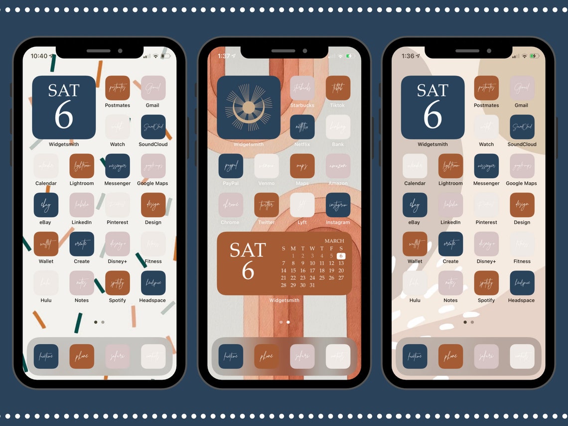 Modern Navy & Rust Handwritten App Icons 94 Iphone App Icons | Etsy