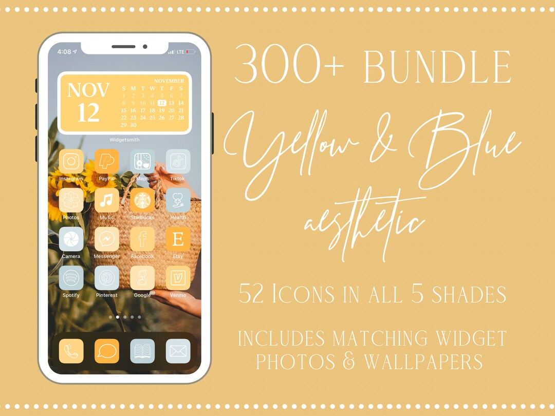 Yellow Aesthetic Ios App Icons, 300 iPhone Ios 14 Aesthetic App Icon