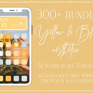 Yellow Aesthetic iOS App Icons, 300 iPhone iOS 14 Aesthetic App Icon Set, Yellow and Blue App Icons, iOS 14 Aesthetic, Sunflower App Icons
