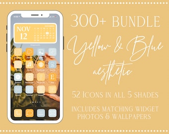 Yellow Aesthetic iOS App Icons, 300 iPhone iOS 14 Aesthetic App Icon Set, Yellow and Blue App Icons, iOS 14 Aesthetic, Sunflower App Icons