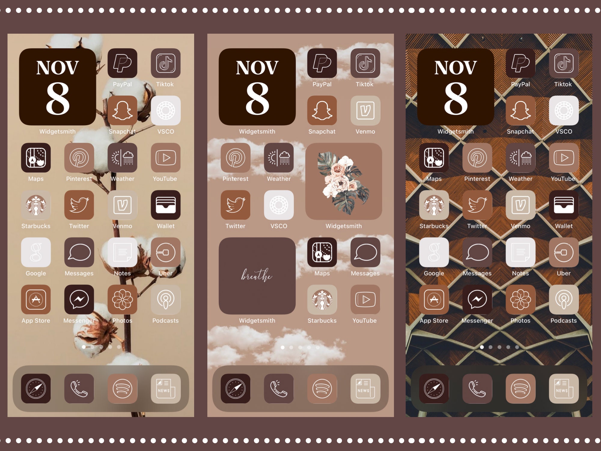 Brown Neutral Aesthetic iOS App Icons 370 iPhone iOS 14 | Etsy